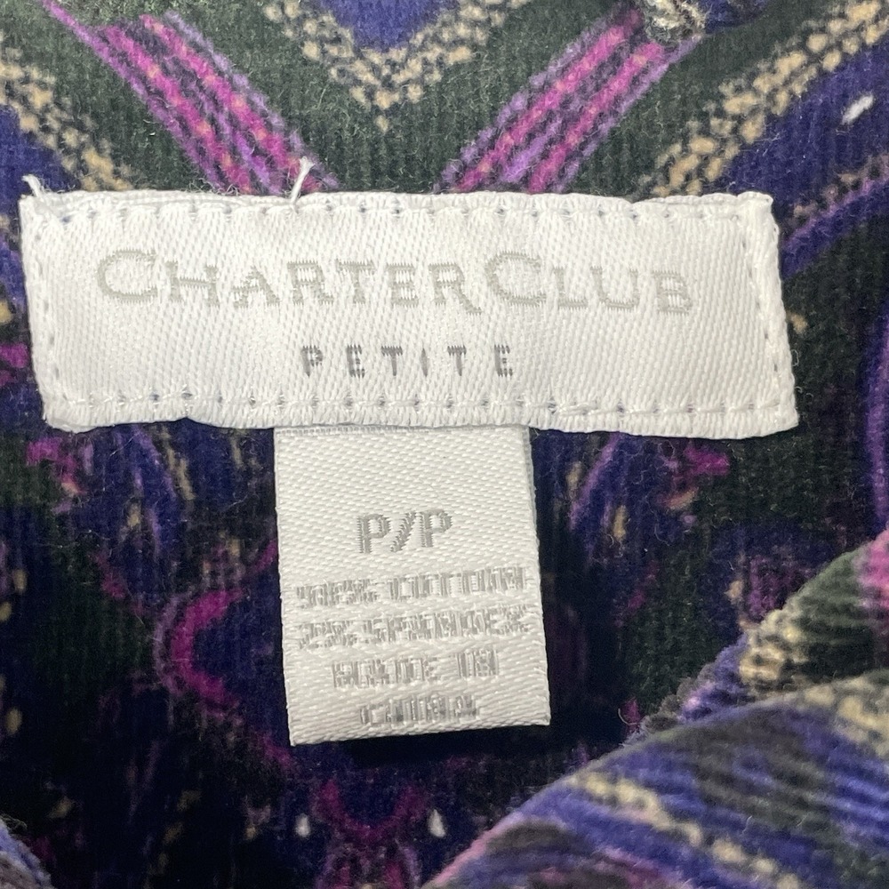 Charter Club Petite Jacket P/P Paisley Print Button Up Cotton Purple Green - Picture 5 of 6